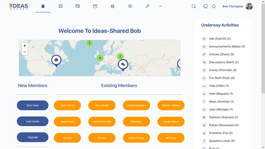 Ideas-Shared Member Home page image showing navigation